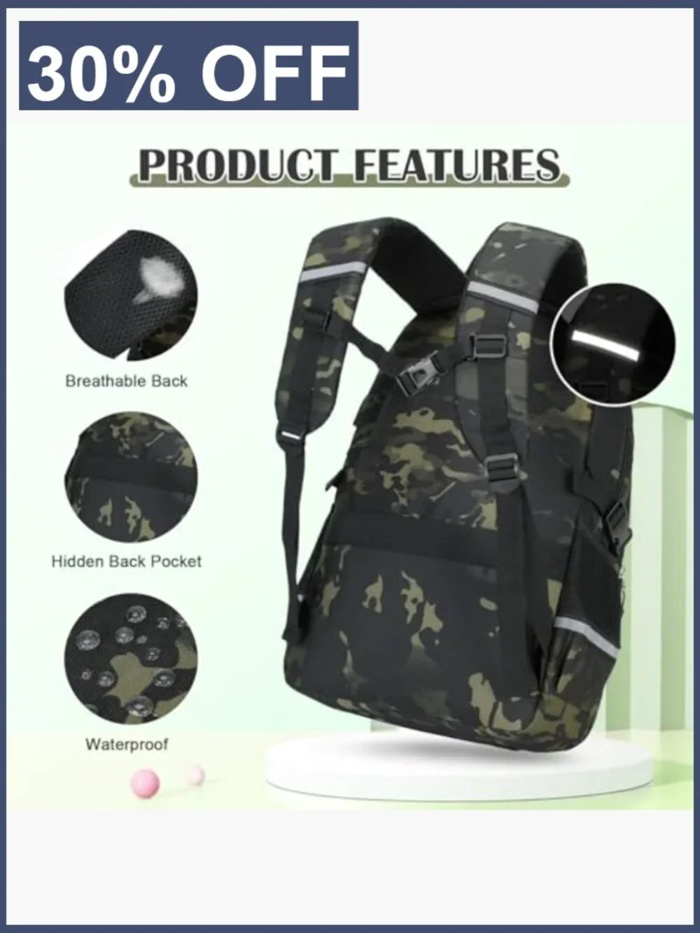 Tactical Camo Backpack Set for Boys with Lunch Bag Pencil Case, USB Port